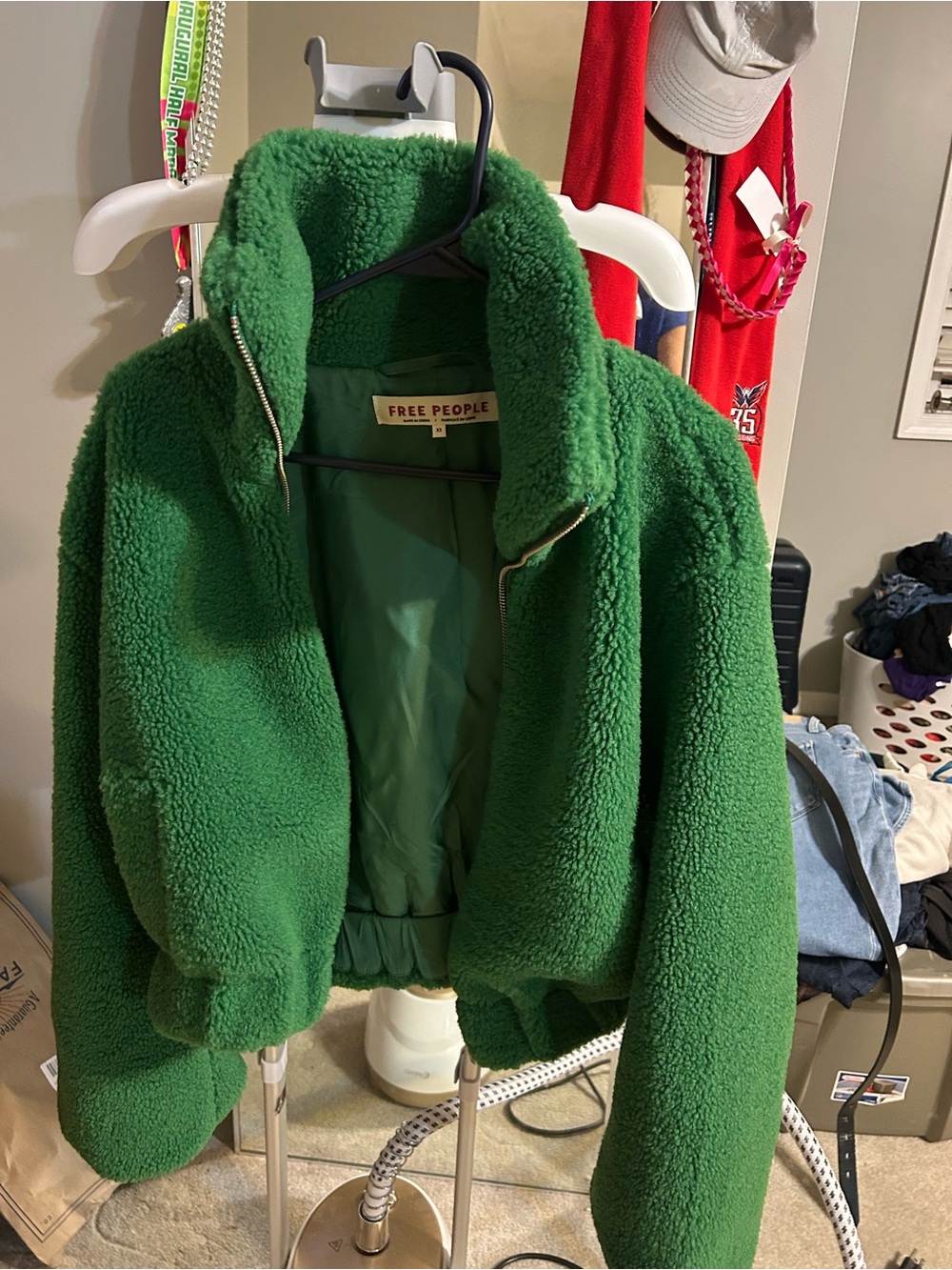 Free People Green Teddy Sherpa Zip Jacket